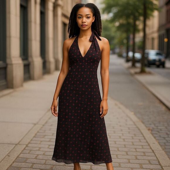 Vintage Bebe Silk Annalisa Halter Slip Dress Polka Dot Y2K | L | NWT Elle Woods - Picture 1 of 13